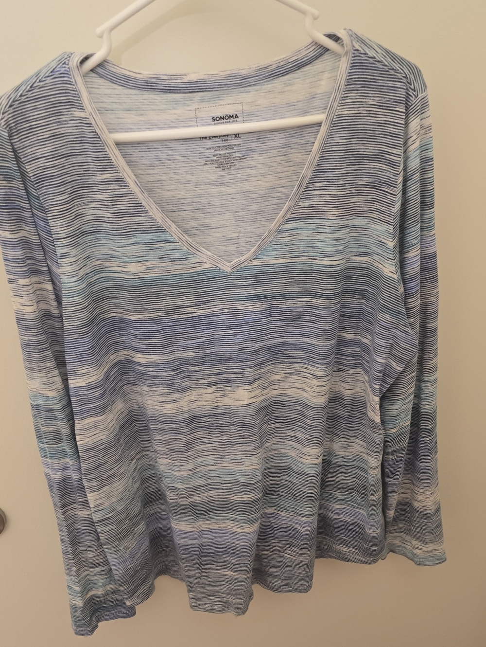 Sonoma Blue & White Striped V-Neck Long Sleeve Top